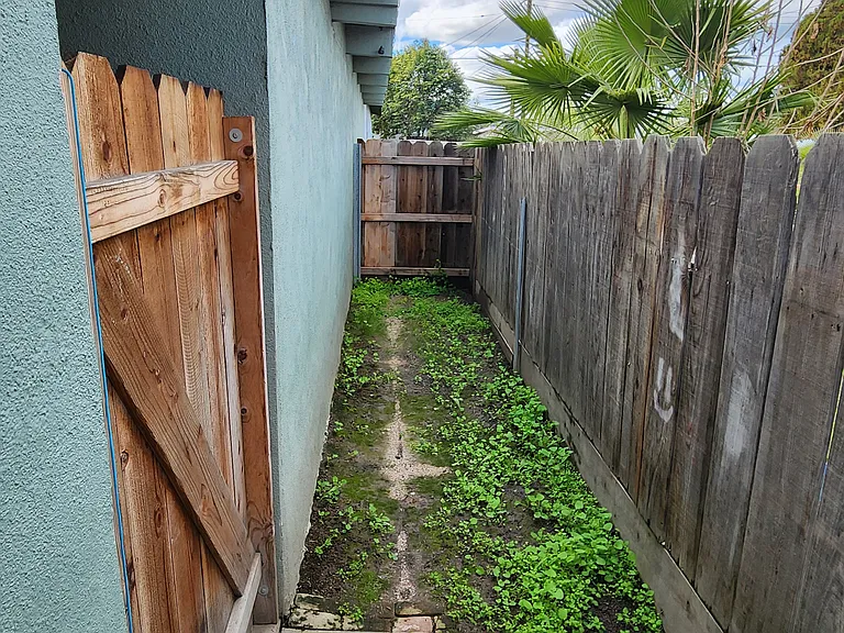 Backyard with back gate to carport