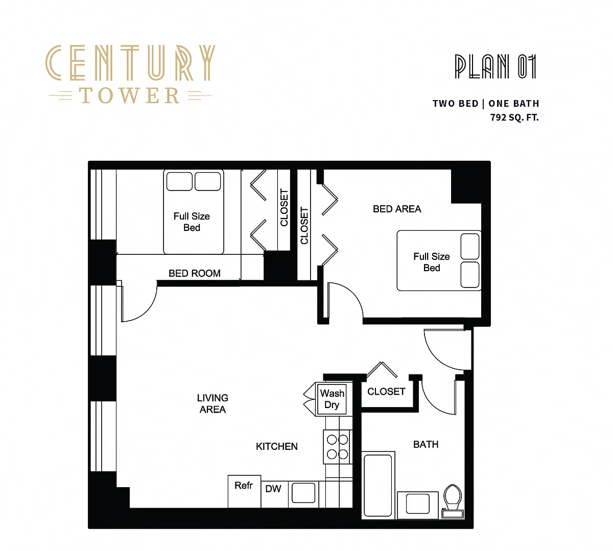 Floor plan 2 Bed 1 Bath 01