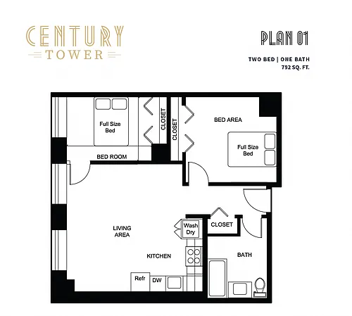 Floor plan 2 Bed 1 Bath 01