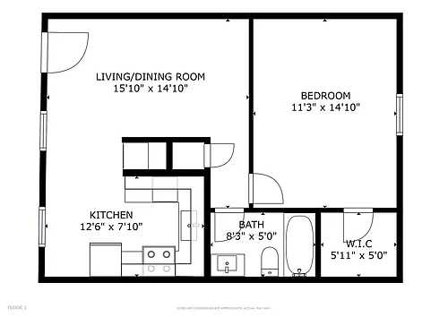 Floor plan 1 Bedroom 1 Bath