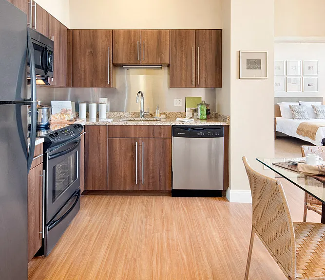 Kitchen with wood cabinets