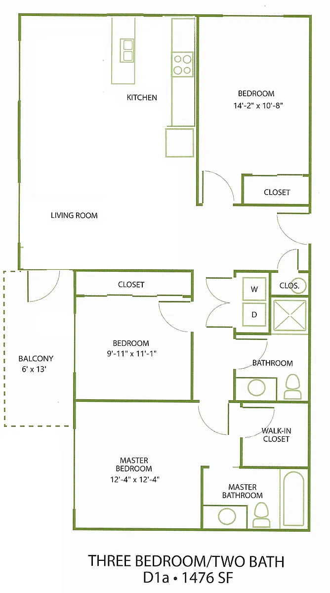 Floor plan 3 Bed/2 Bath-D1A