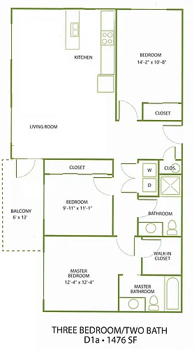 Floor plan 3 Bed/2 Bath-D1A