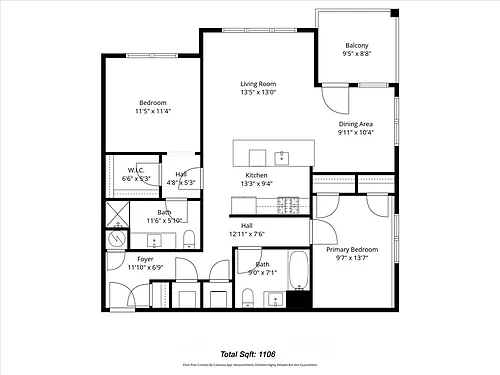Floor plan 2 Bed 2 Bath - Breakfast nook layout