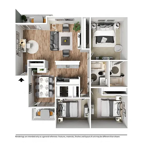 Floor plan Three Bed Two Bath - C1