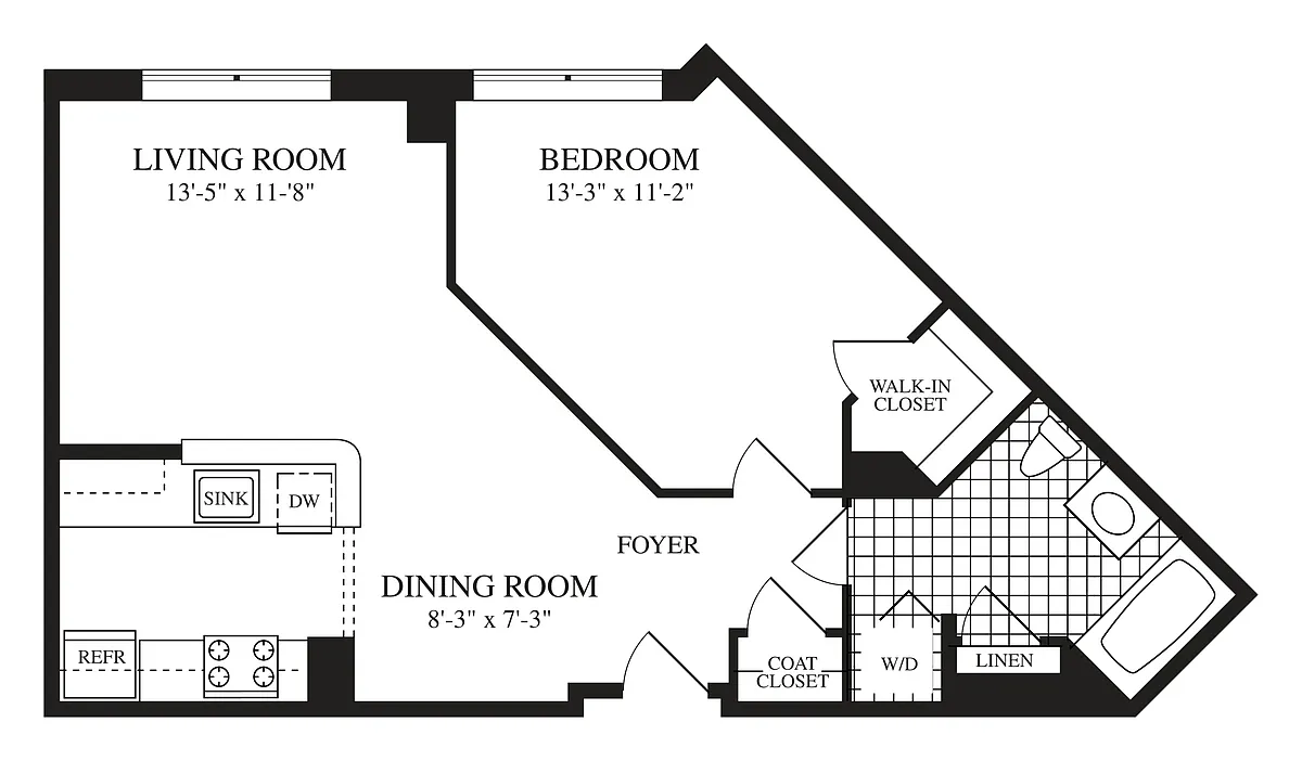 Floor plan 1 Bed 1 Bath A03