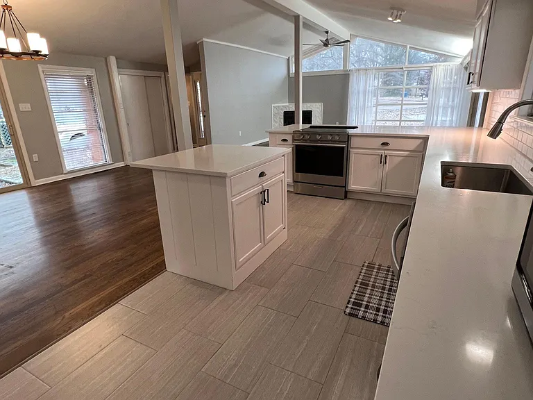 View from end of kitchen into living space
