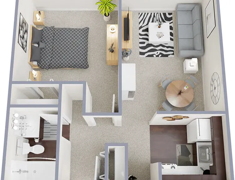 A2 - One bedroom, one bath, 600 square foot apartment A2 - One bedroom, one bath, 600 square foot apartment
