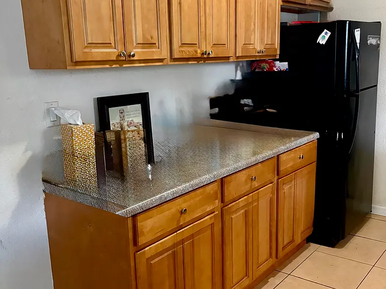 Fridge/Wood Cabinets