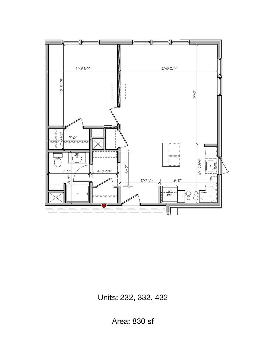 Floor plan Large Corner One Bedroom