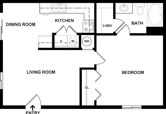 1 Bedroom 1 Bathroom Floorplan Diagram