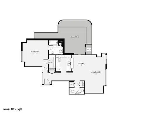 Floor plan 1 Bed/1.5 Bath-1B Anise