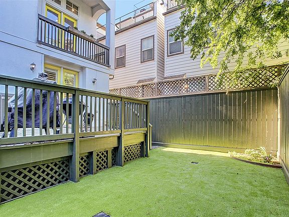 large backyard with lots of room and privacy in backyard with nylon, pet-friendly astroturf