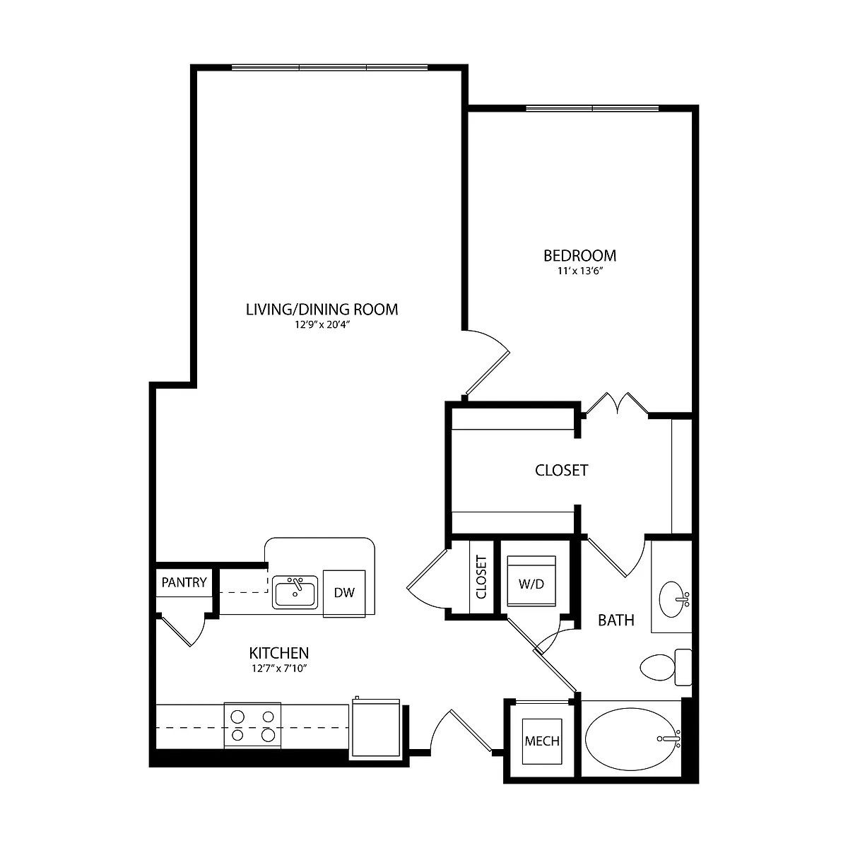 Floor plan 1 Bedroom, 1 Bath 799 SF A9