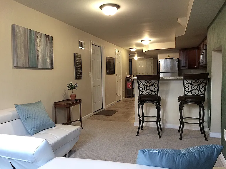 Living room facing back of building