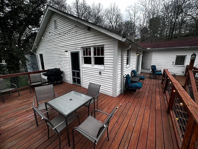 The deck has a gas grill and lots of room for relaxing.