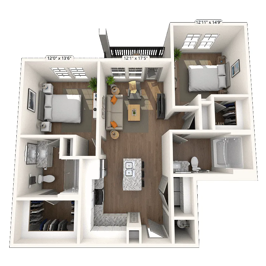 Floor plan B2 2x2 1074 SF