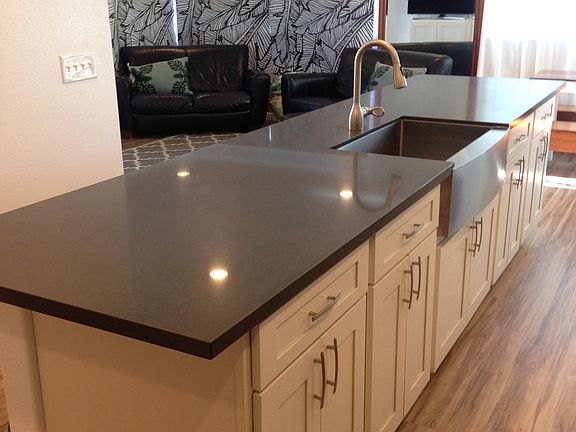 12 foot Island with Quartz Counter & Farmhouse Sink
