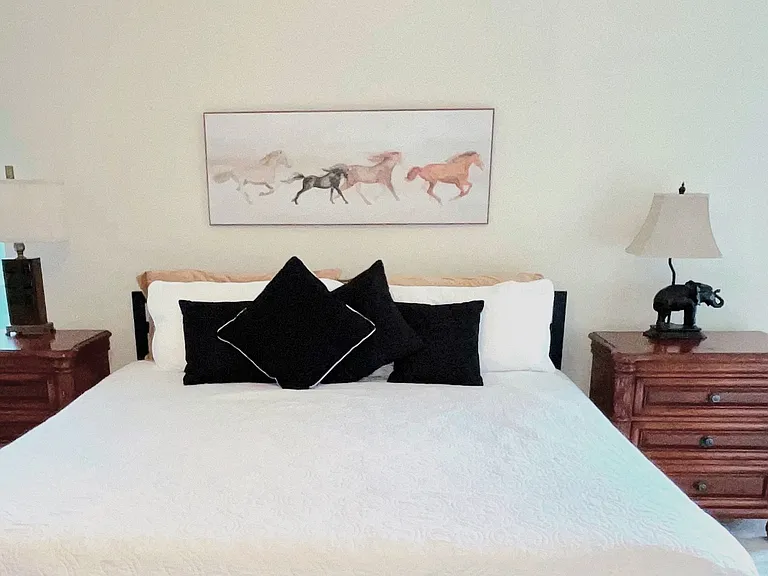 Master bedroom features king sleeping, bedside lighting, storage and charging strips, ensuite master bath