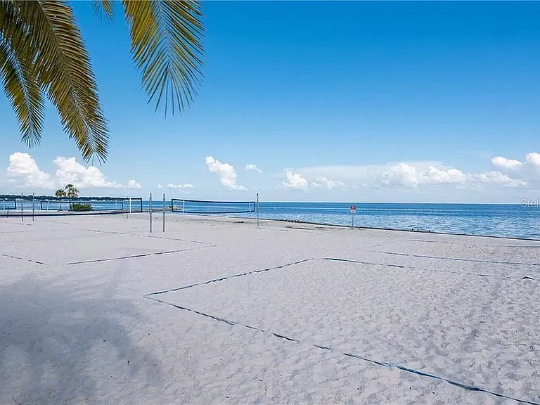 Beach volleyball across street in the park along Tampa Bay