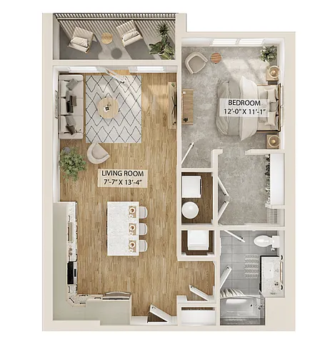 Floor plan 1 Bed/1 Bath-A1