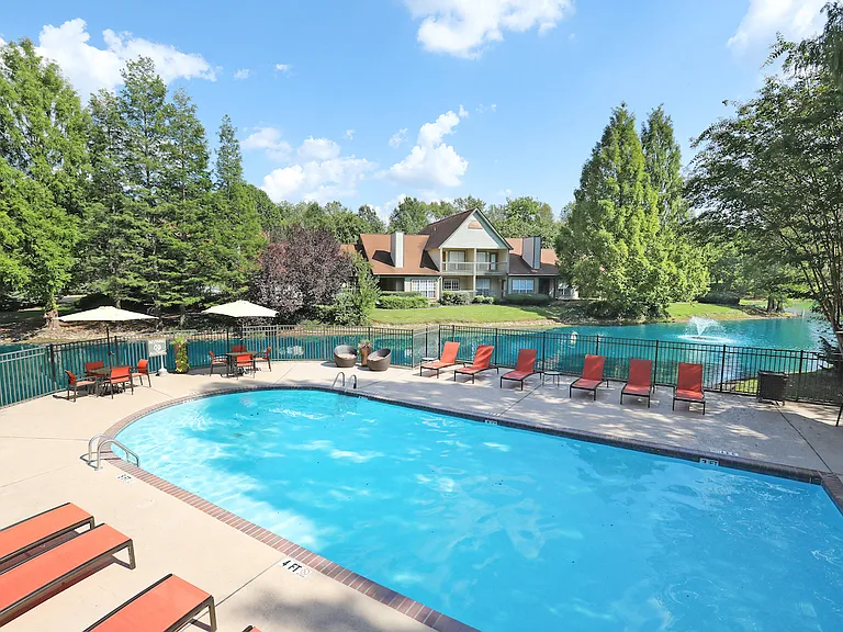 Lake by the Pool at Woods of Post House Apartments in Jackson, TN