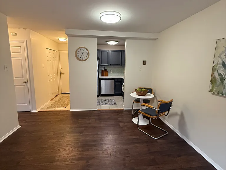 Living area with view of kitchen