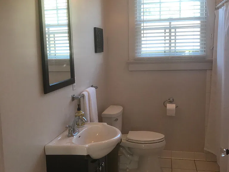 Bathroom. Large bathtub and shower to the right.