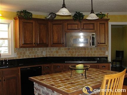 Split brick island in kitchen.