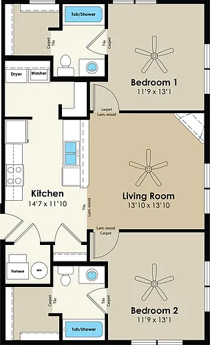 Floor plan 2x2 Oasis - 630 Bldg