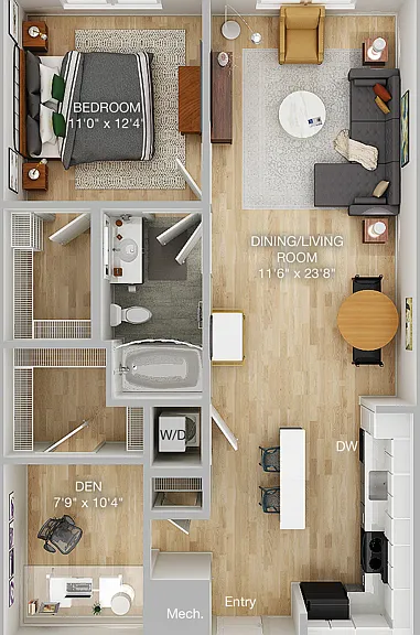 One Bedroom Den floor plan Delwyn