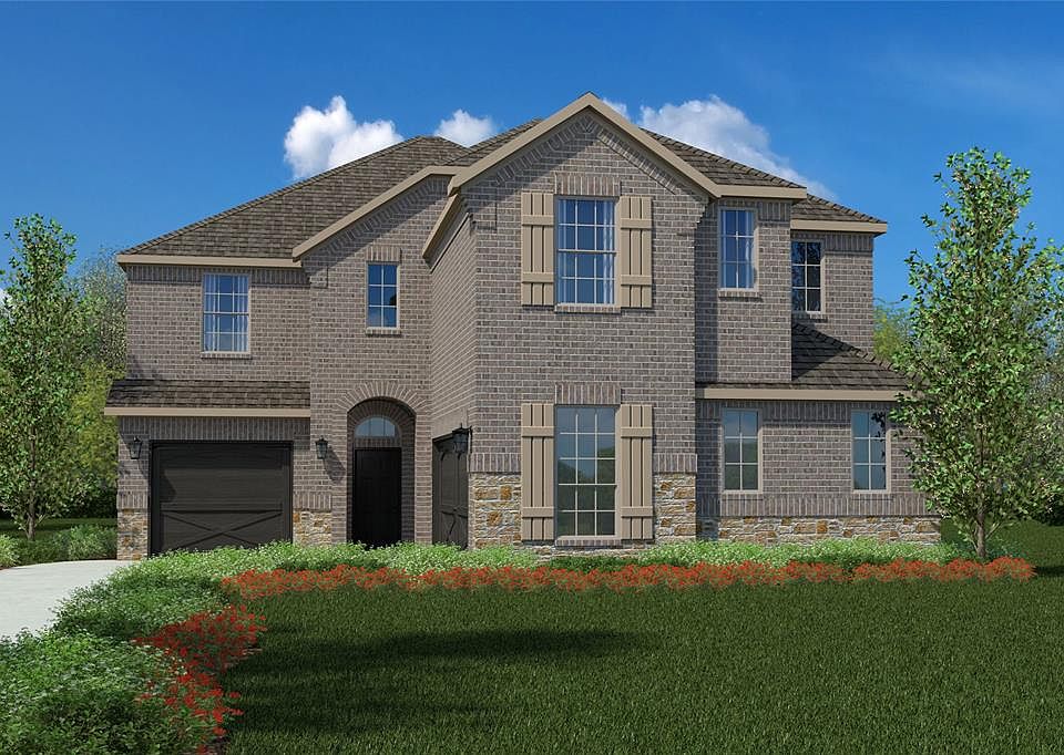 Front Elevation - D.R. Horton''s Yorktown floorplan, elevation Z - Photos shown here may not depict the specified home and features and are included for illustration purposes only. Elevations, exterior/ interior colors, options, available upgrades, and standard features will vary in each community and may change without notice. May include options, elevations, and upgrades (such as patio covers, front porches, stone options, and lot premiums) that require an additional charge. Landscaping and furnishings are dÃ©cor items and are not included in purchase price. Call sales agent for more details.