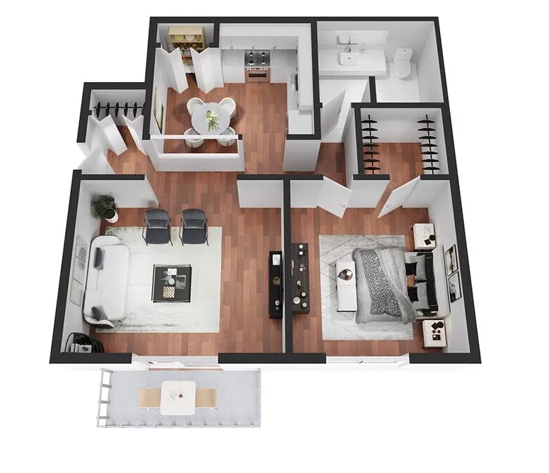 Floor plan 1 bed, 1 bath