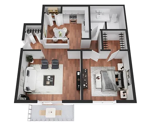 Floor plan 1 bed, 1 bath
