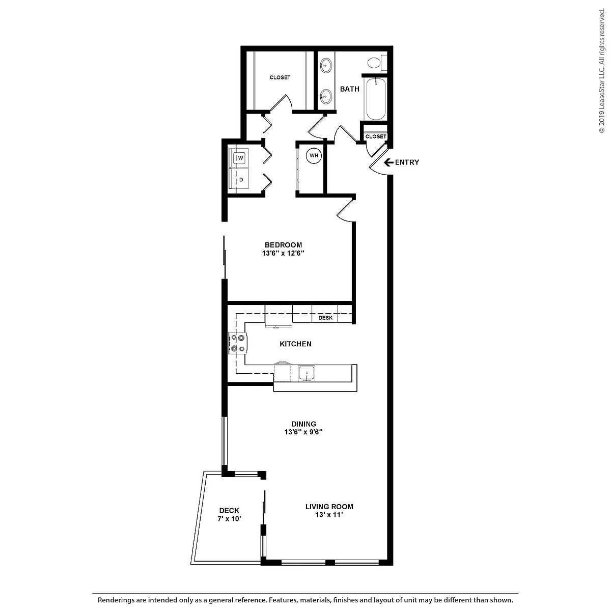 Floor plan 1 Bed/1 Bath-Vue