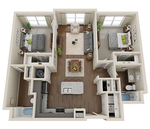 Floor plan Phase I 2 Bedroom, 2 Bath