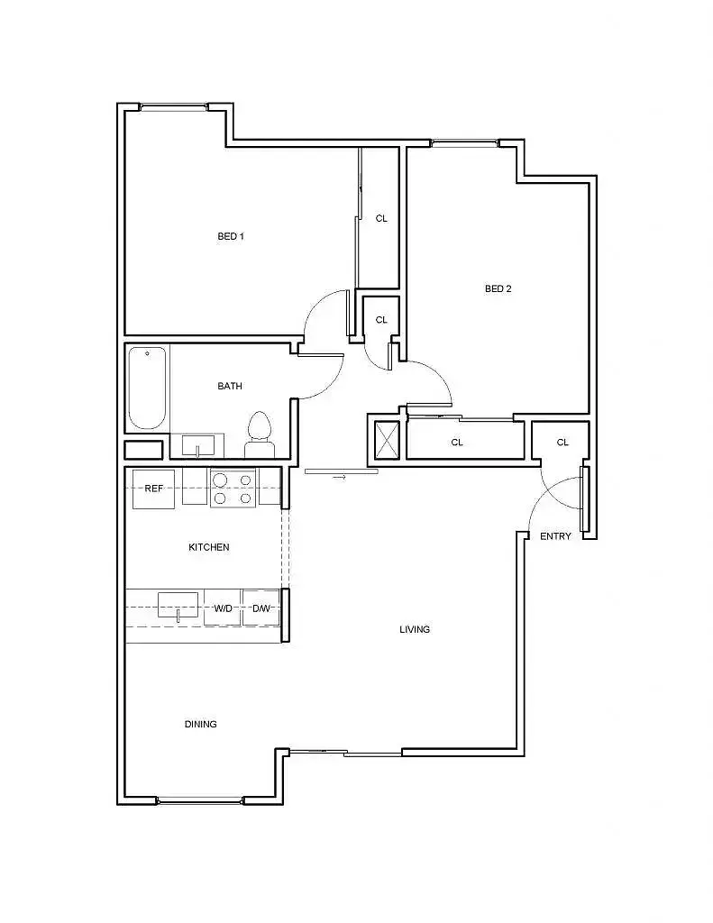 Floor plan Two Bedroom One Bath