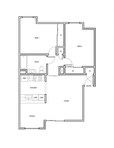 Floor plan Two Bedroom One Bath
