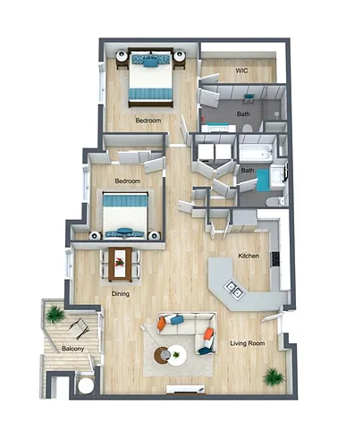 Floor plan Large 2 Bed 2 Bath