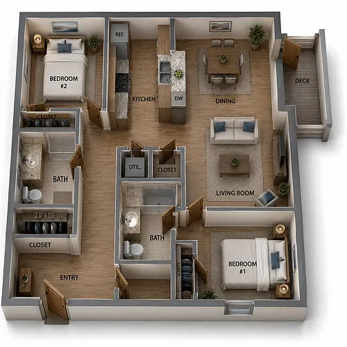 Floor plan Two Bedroom Two Bath Deluxe - Tower
