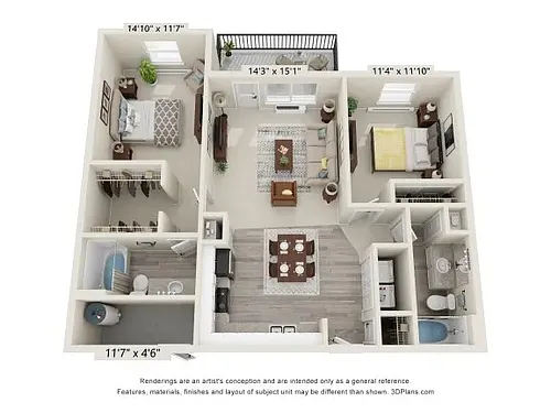 Floor plan ADA 2 bed 2 bath