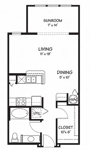 Floor plan Studio with Sunroom