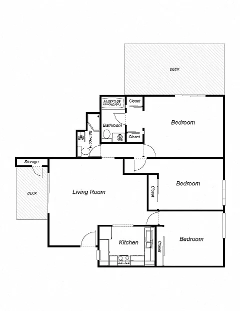 Floor plan 3-Bedroom, 2-Bathroom