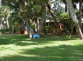 Back yard, with fort and swingset