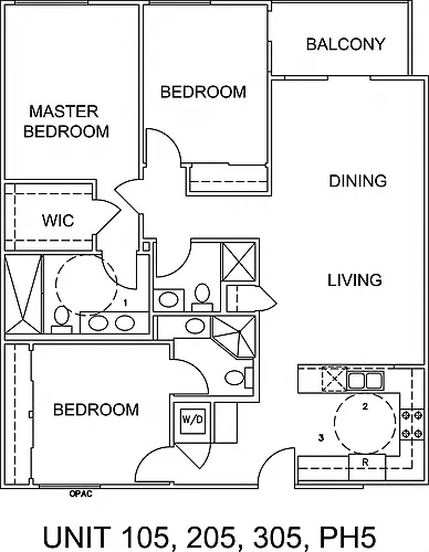 Floor plan Three-Bedroom Three-Bathroom - E