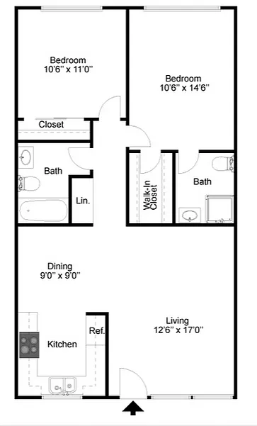 Floor plan 2 Bed 2 Bath Classic