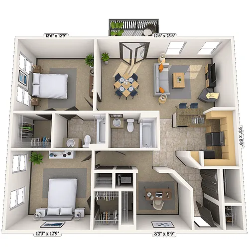 Floor plan Traditional 2x2 1141-1291 SF
