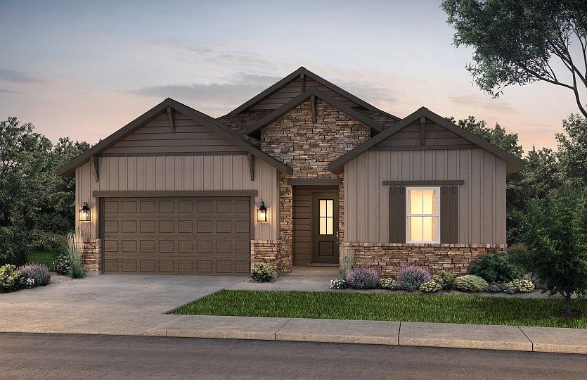 Enjoy classic elegance with the Colorado Ranch elevation featuring classic colors and stone accents.