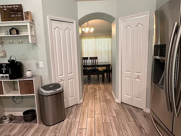 View from kitchen into dining area