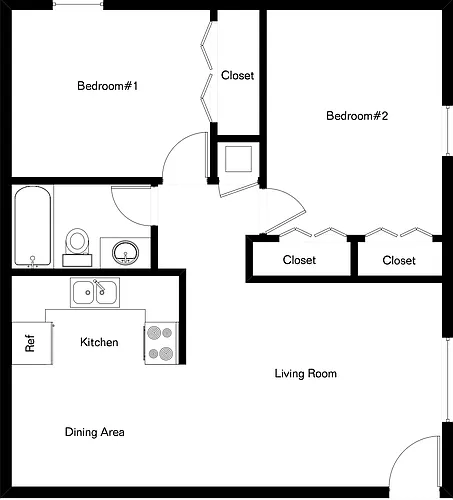 Floor plan 2 Bedroom 1 Bath